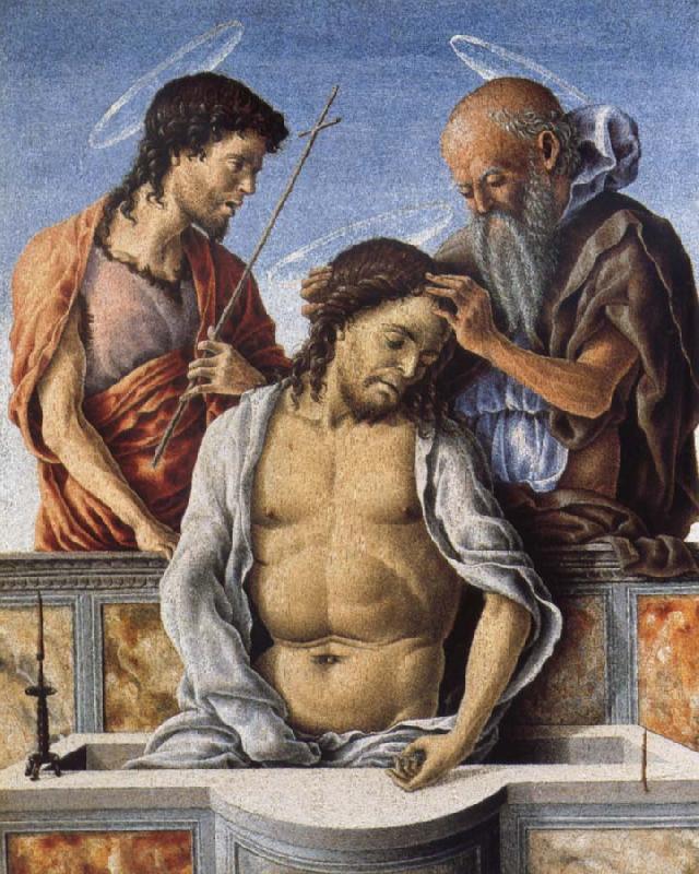 Marco Zoppo THe Dead Christ with Saint John the Baptist and Saint Jerome oil painting picture